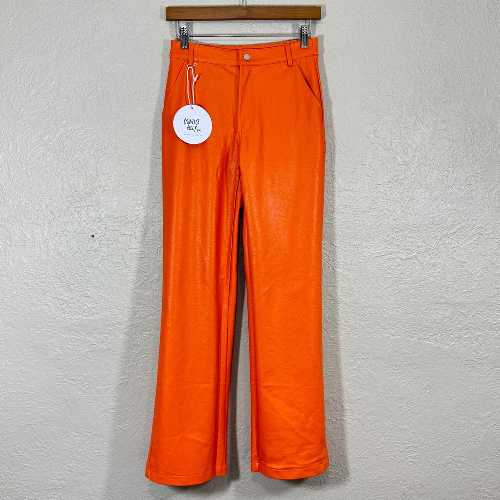 Princess‎ Polly Ashlea Faux Leather Pants 2 Wide Leg 70s Festival Rave Dopamine